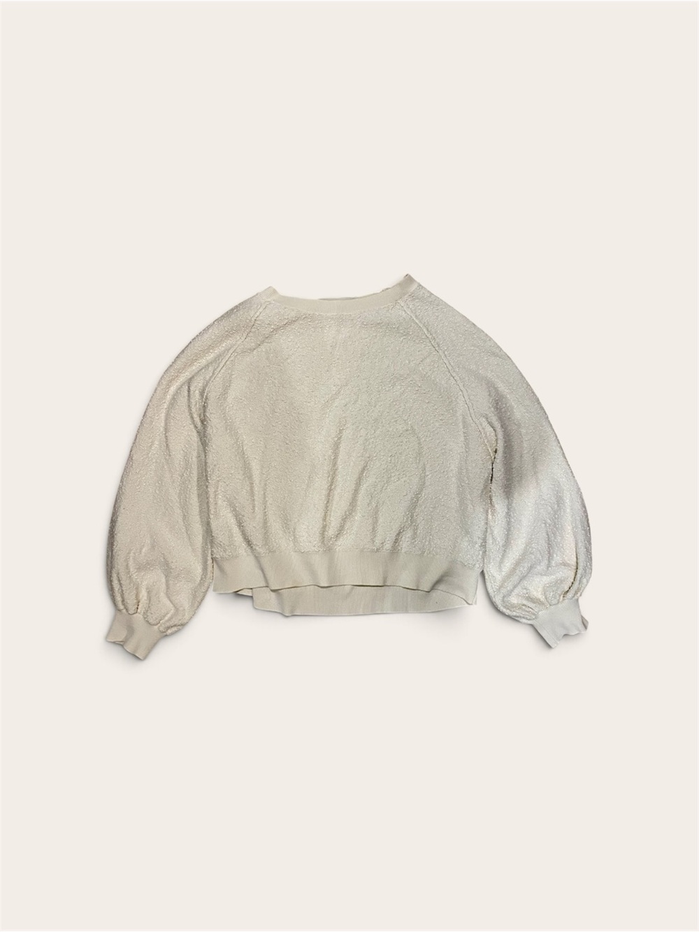 Free People Cream Textured Bubble-Sleeve Crewneck Sweater